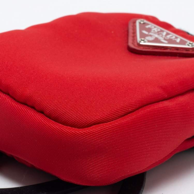 Pre Owned Prada Red/Black Nylon, Leather and Rubber Smartphone Phone Case Landyard