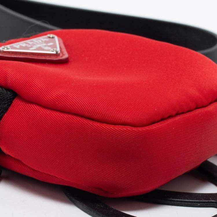 Pre Owned Prada Red/Black Nylon, Leather and Rubber Smartphone Phone Case Landyard