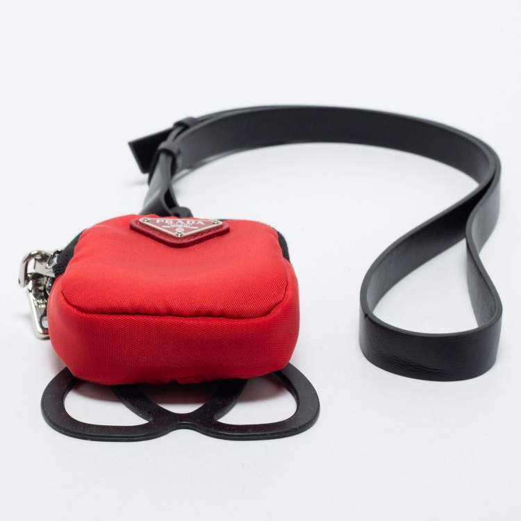 Pre Owned Prada Red/Black Nylon, Leather and Rubber Smartphone Phone Case Landyard