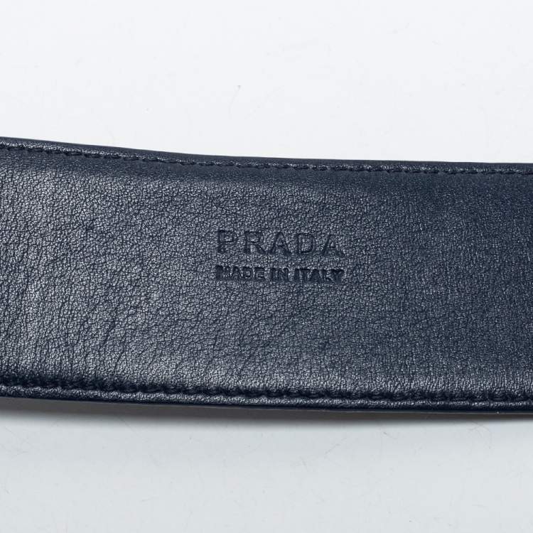 Pre Owned Prada Navy Blue Patent Leather Buckle Belt 85CM