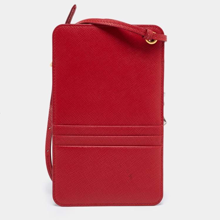 Pre Owned Prada Red Saffiano Lux Leather Smartphone Case