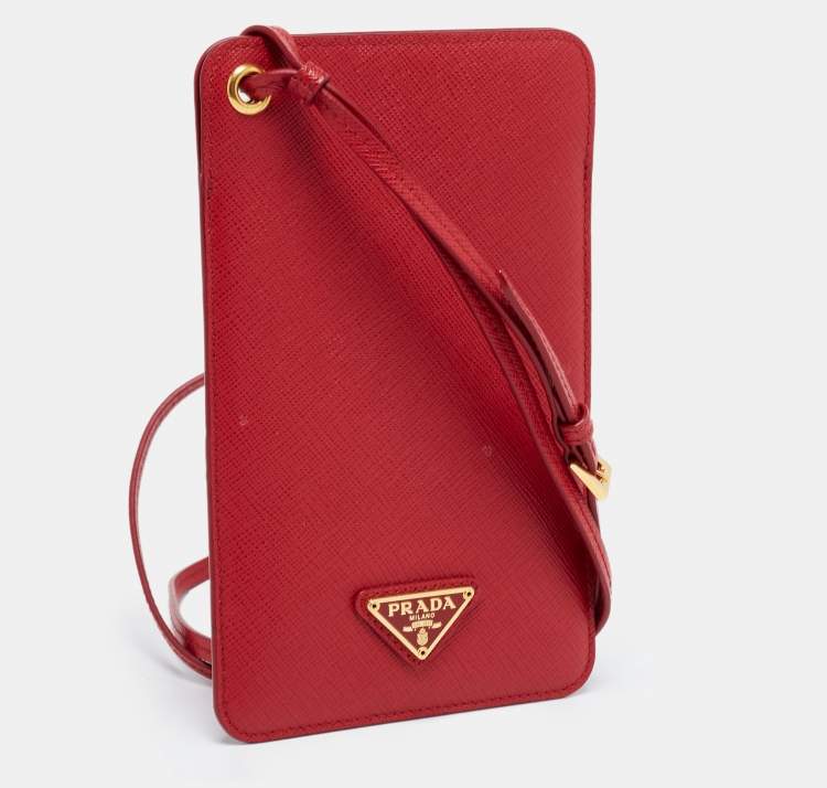 Pre Owned Prada Red Saffiano Lux Leather Smartphone Case