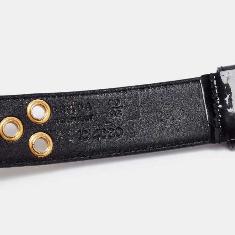 Pre Owned Prada Black Eyelet Patent Leather Buckle Belt 80CM