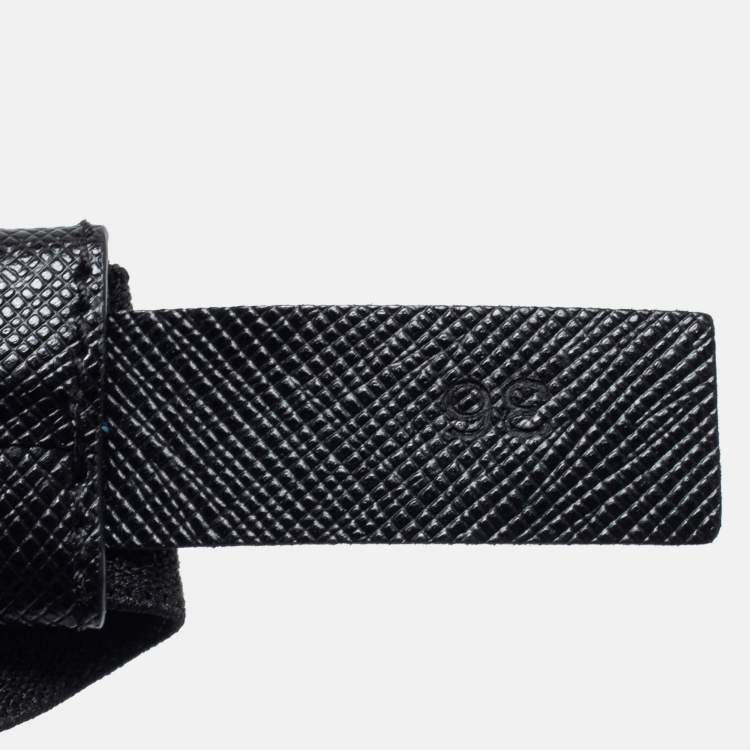 Pre Owned Prada Black/Blue Elastic and Leather Clasp Adjustable Belt