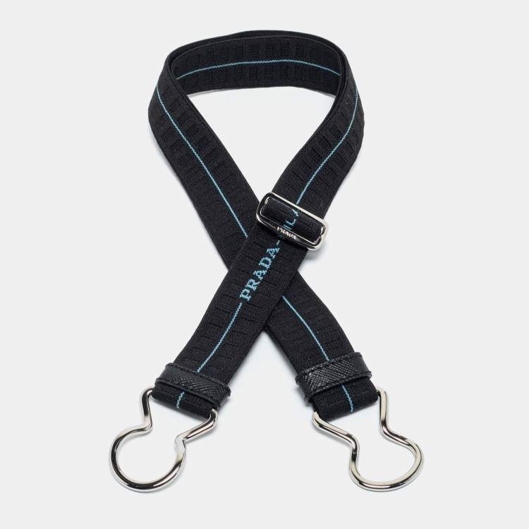 Prada Black Blue Elastic and Leather Clasp Adjustable Belt Prada The Luxury Closet