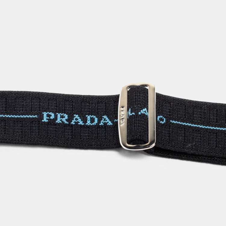 Pre Owned Prada Black/Blue Elastic and Leather Clasp Adjustable Belt