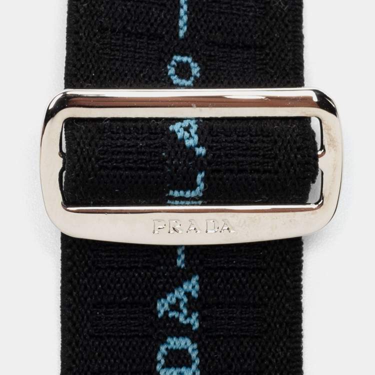 Pre Owned Prada Black/Blue Elastic and Leather Clasp Adjustable Belt