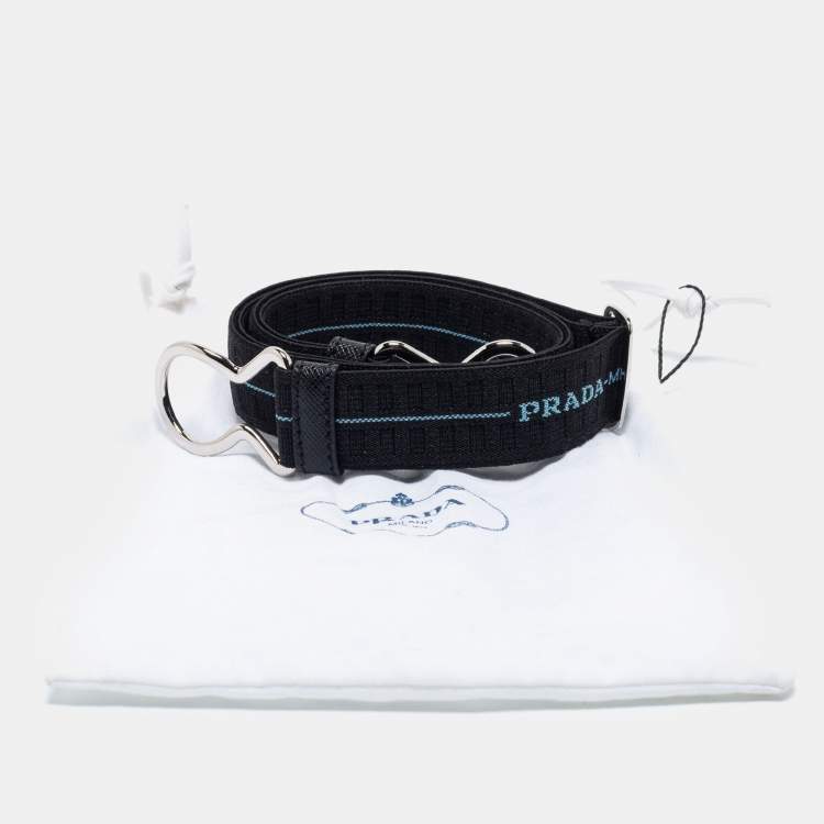 Pre Owned Prada Black/Blue Elastic and Leather Clasp Adjustable Belt