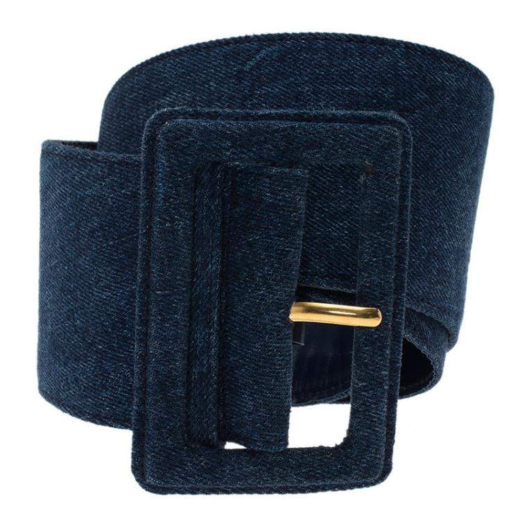 Pre Owned Prada Blue Denim Wide Belt 75 CM