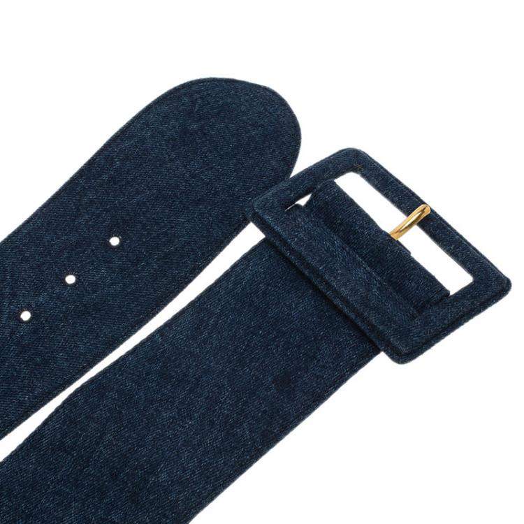 Pre Owned Prada Blue Denim Wide Belt 75 CM