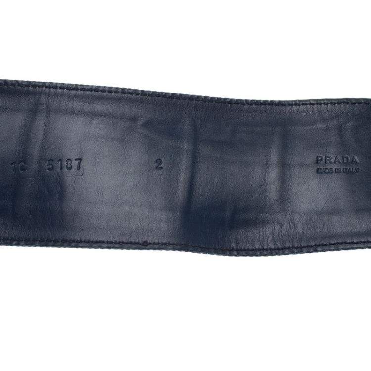 Pre Owned Prada Blue Denim Wide Belt 75 CM