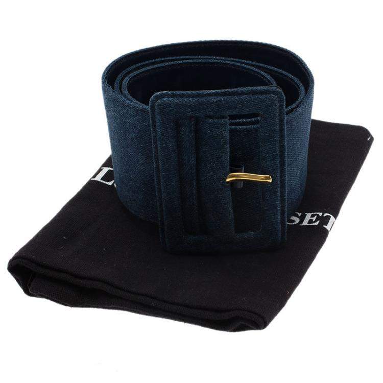 Pre Owned Prada Blue Denim Wide Belt 75 CM