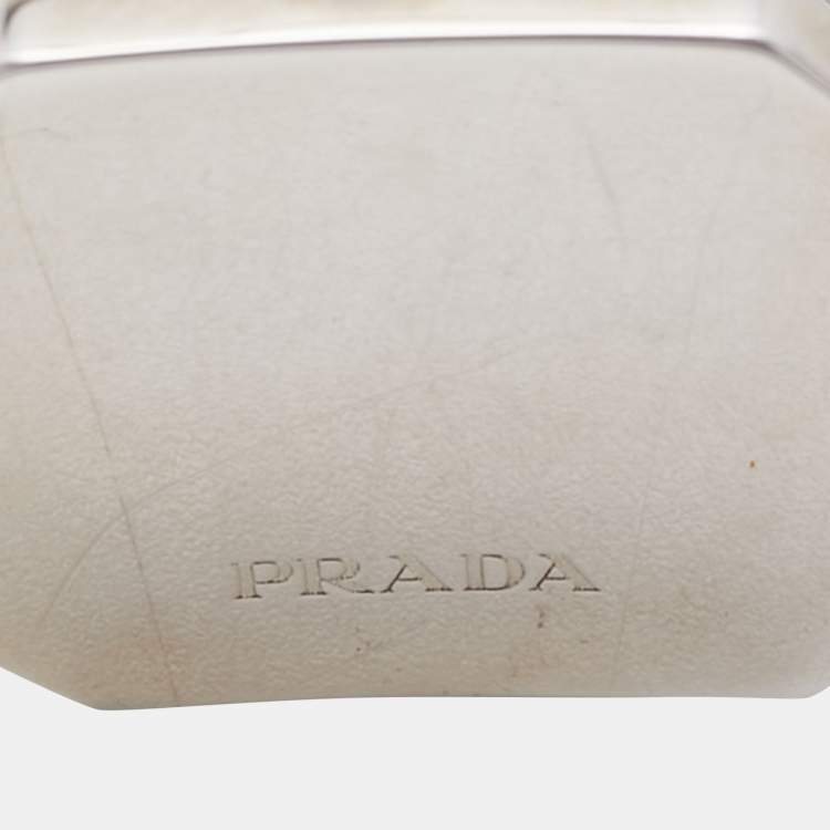 Pre Owned Prada Black Crystal Resin Enamel Embellished Silver Tone Adjustable Cord Bracelet