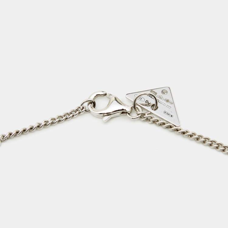 Pre Owned Prada Sterling Silver Enamel Triangle Station Necklace