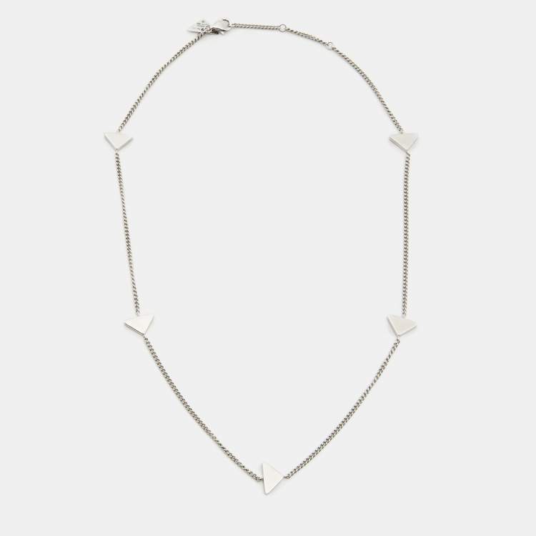Pre Owned Prada Sterling Silver Enamel Triangle Station Necklace