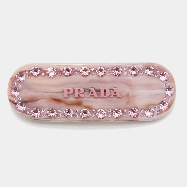 Pre Owned Prada Pink Crystal Embellished Plex Hair Clip