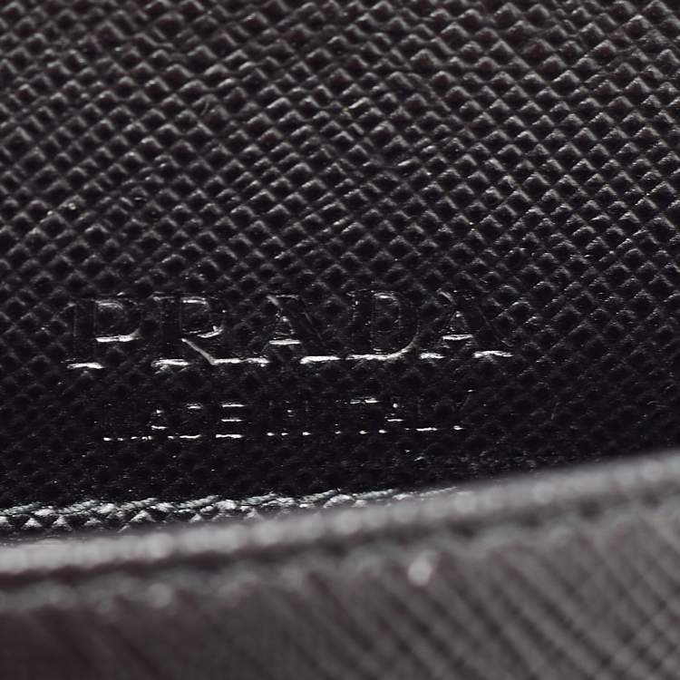 Pre Owned Prada Black Saffiano Metal Leather Logo Crossbody Phone Bag