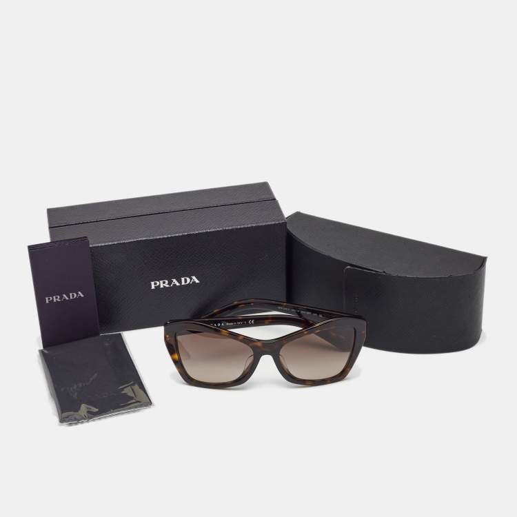 Pre Owned Prada Dark Brown Tortoise SPR 07X Cat Eye Sunglasses