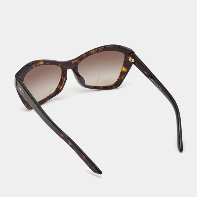 Pre Owned Prada Dark Brown Tortoise SPR 07X Cat Eye Sunglasses
