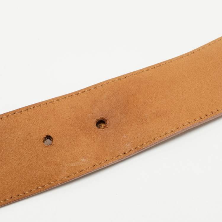 مملوكة مسبقًا Prada Light Pink Suede Logo Plague Crystals Buckle Belt 85CM