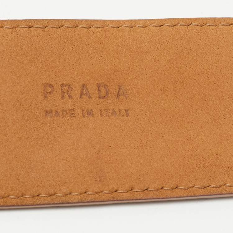 مملوكة مسبقًا Prada Light Pink Suede Logo Plague Crystals Buckle Belt 85CM