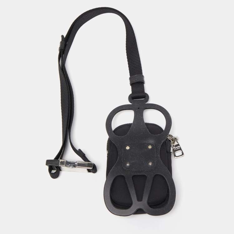 Pre Owned Prada Black Nylon and Rubber Smartphone Case Lanyard 