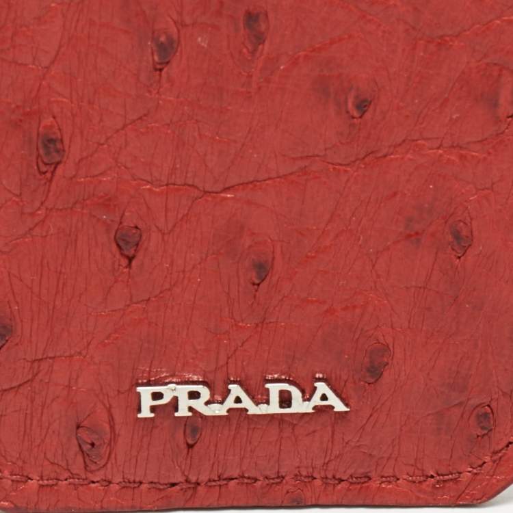 Pre Owned Prada Red Ostrich Luggage Name Tag