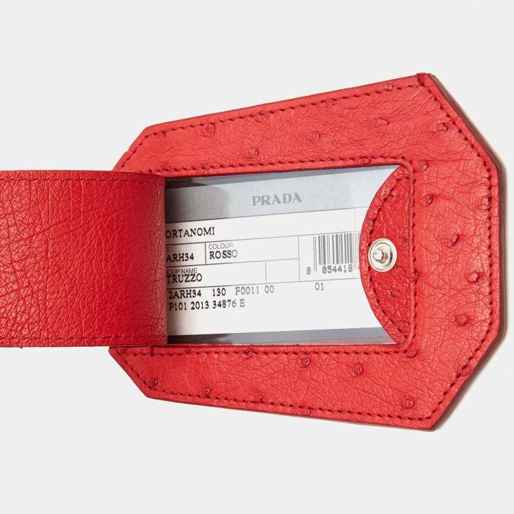 Pre Owned Prada Red Ostrich Leather Luggage Name Tag