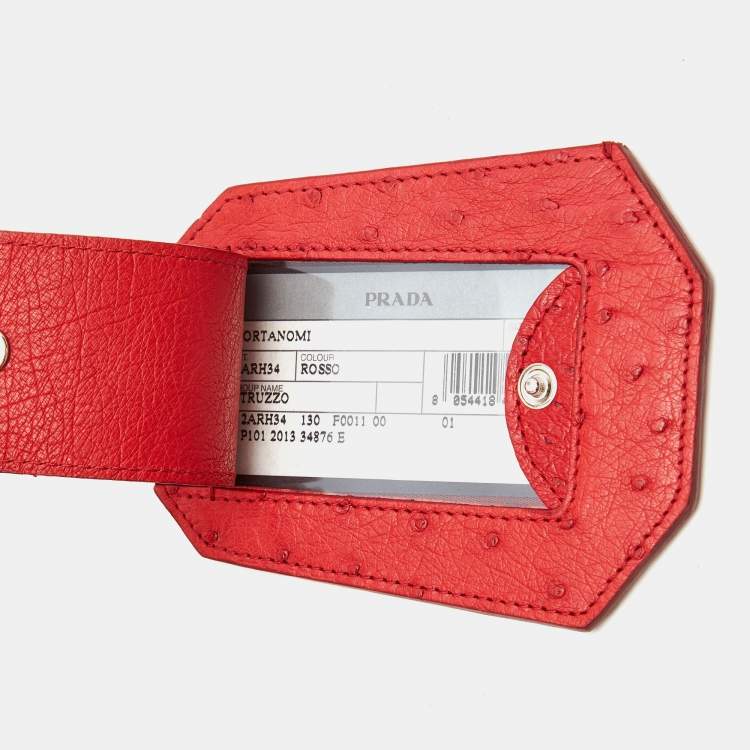 Pre Owned Prada Red Ostrich Leather Luggage Name Tag
