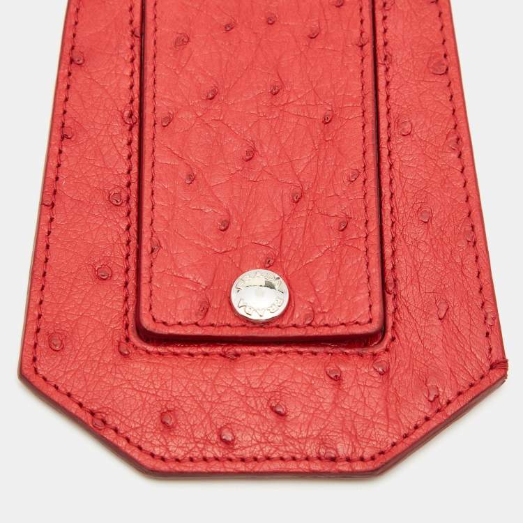 Pre Owned Prada Red Ostrich Leather Luggage Name Tag