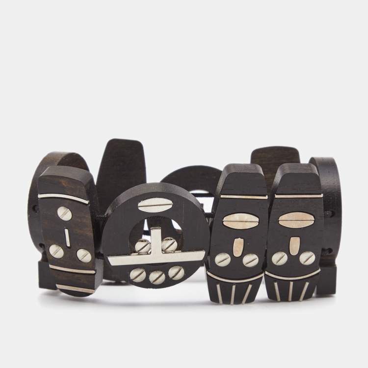 Pre Owned Prada Brown Wooden Face Motif Wrap Bracelet