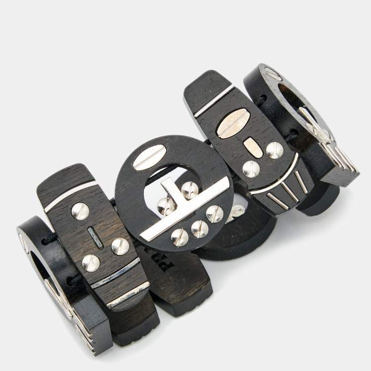 Pre Owned Prada Brown Wooden Face Motif Wrap Bracelet