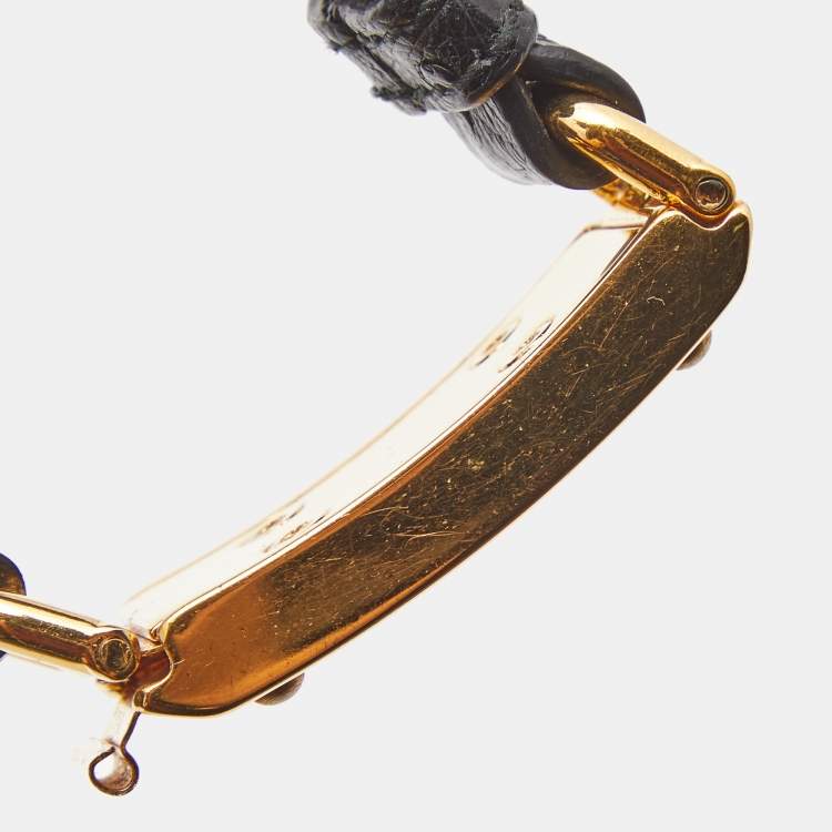 Pre Owned Prada  Black Ostrich Leather Gold Tone Bracelet