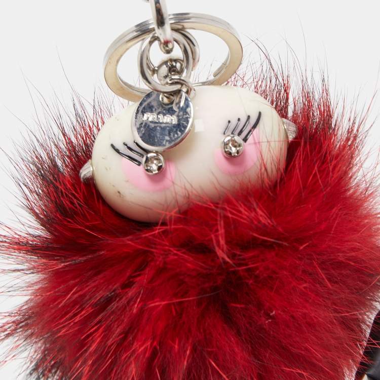 Pre Owned Prada Red Fur Trick Robot Keyring/Bag Charm
