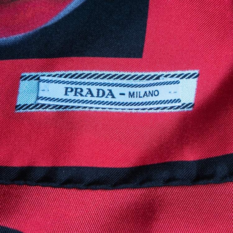 Pre Owned Prada Black Lips Printed Silk Square Scarf