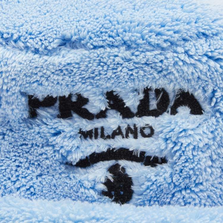 Pre Owned Prada Celeste Blue Terry Contrast Logo Embroidered Bucket Hat M