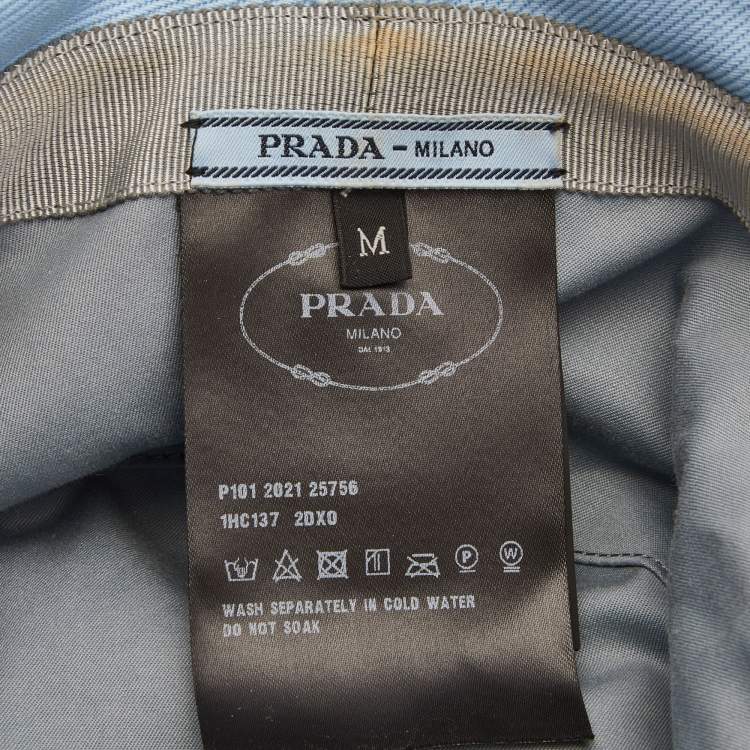 Pre Owned Prada Celeste Blue Terry Contrast Logo Embroidered Bucket Hat M