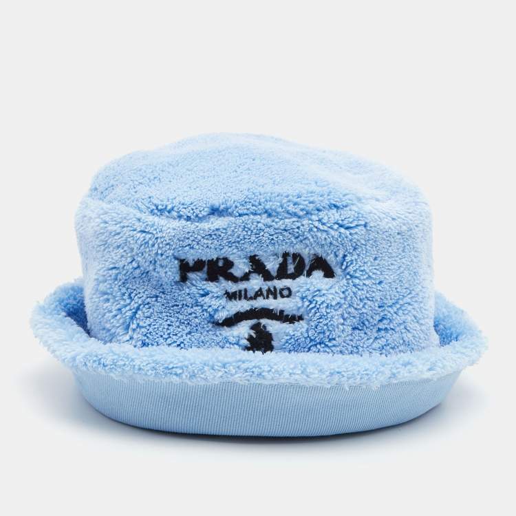 Pre Owned Prada Celeste Blue Terry Contrast Logo Embroidered Bucket Hat M