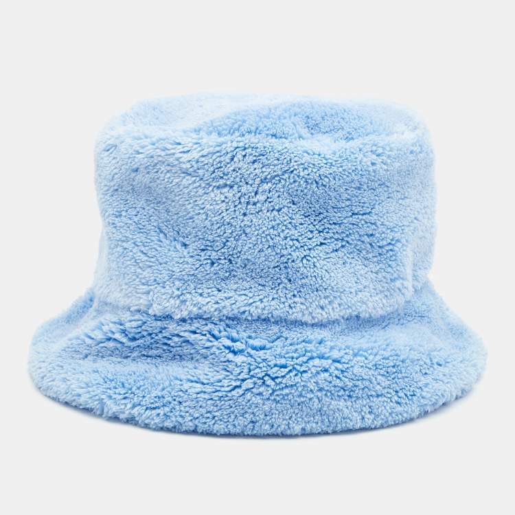 Pre Owned Prada Celeste Blue Terry Contrast Logo Embroidered Bucket Hat M