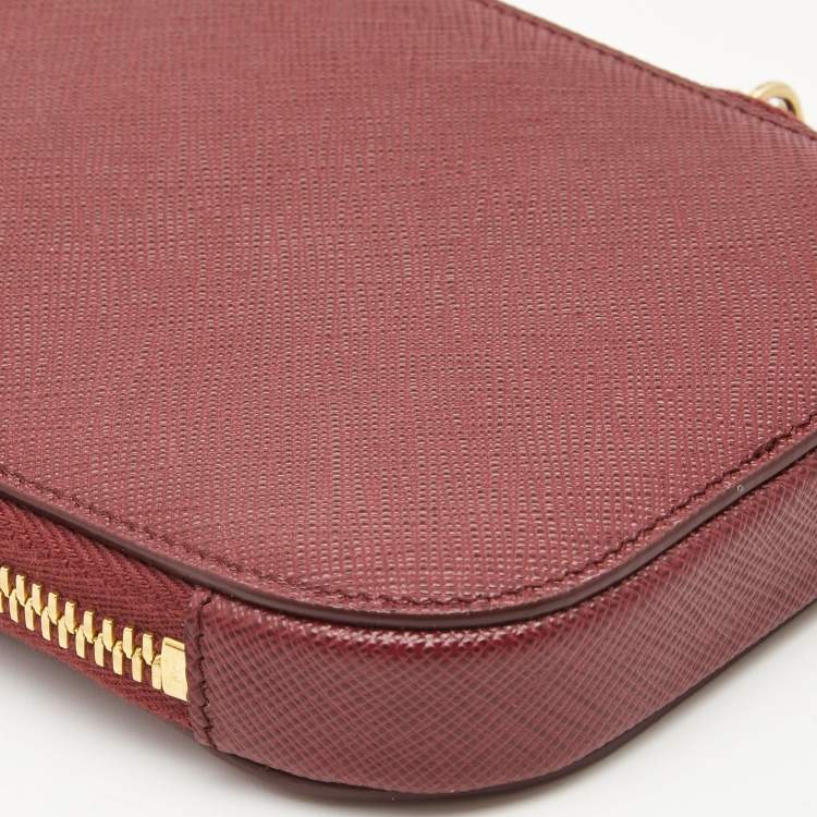 Pre Owned Prada Red Saffiano Leather Phone Case Crossbody Bag
