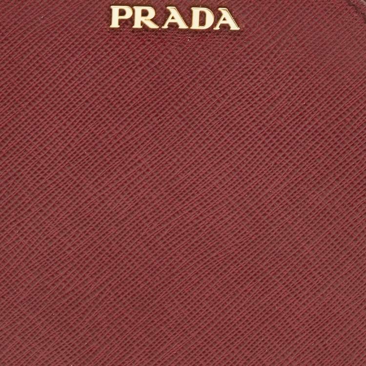 Pre Owned Prada Red Saffiano Leather Phone Case Crossbody Bag