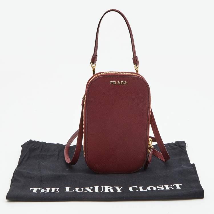 Pre Owned Prada Red Saffiano Leather Phone Case Crossbody Bag