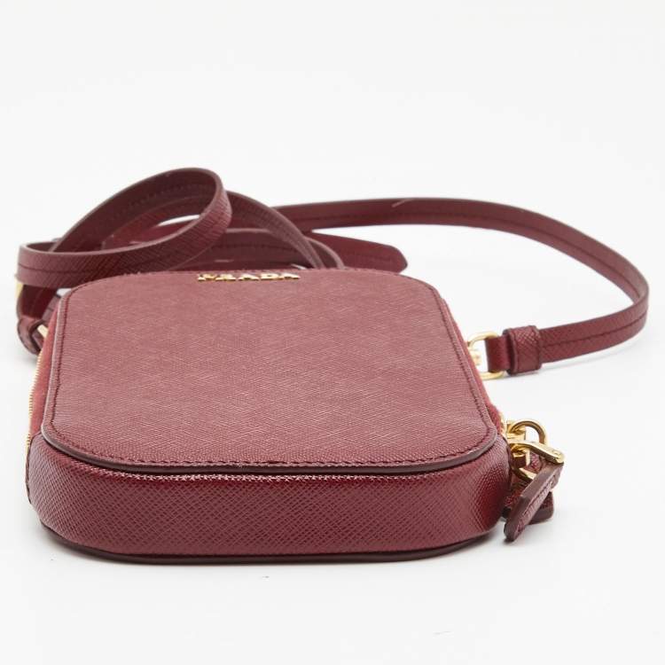 Pre Owned Prada Red Saffiano Leather Phone Case Crossbody Bag