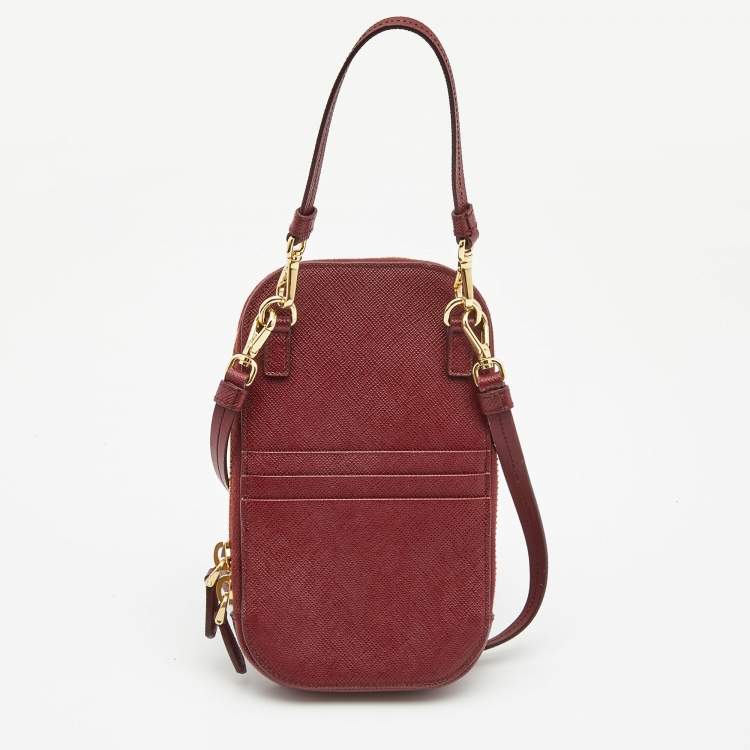 Pre Owned Prada Red Saffiano Leather Phone Case Crossbody Bag