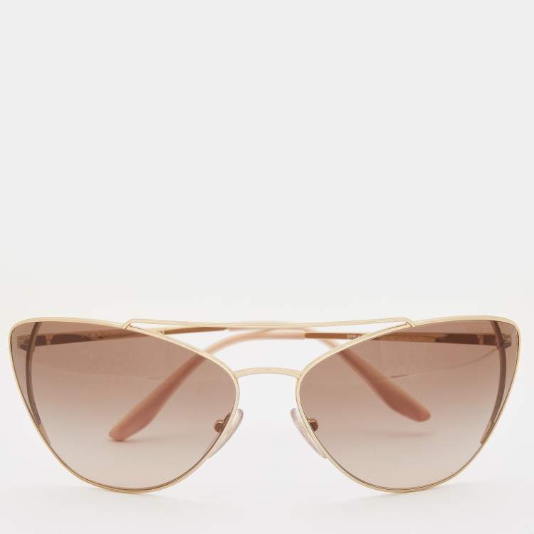 Pre Owned Prada Gold/Brown SPR 65V Aviator Sunglasses