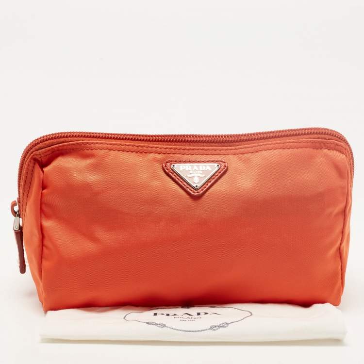 Pre Owned Prada Orange Nylon Cosmetic Pouch