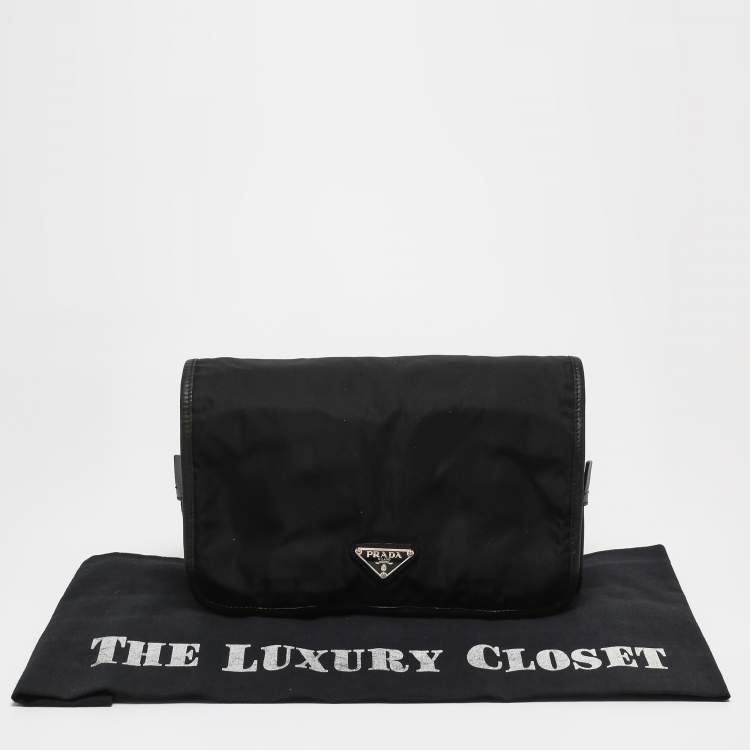 Pre Owned Prada Black Nylon and Leather Foldable Toiletry Pouch