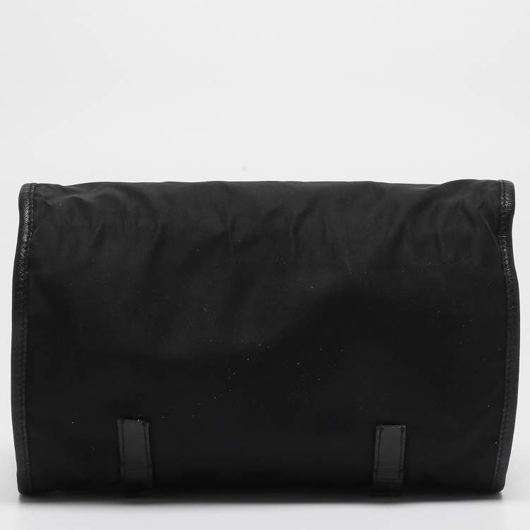 Pre Owned Prada Black Nylon and Leather Foldable Toiletry Pouch