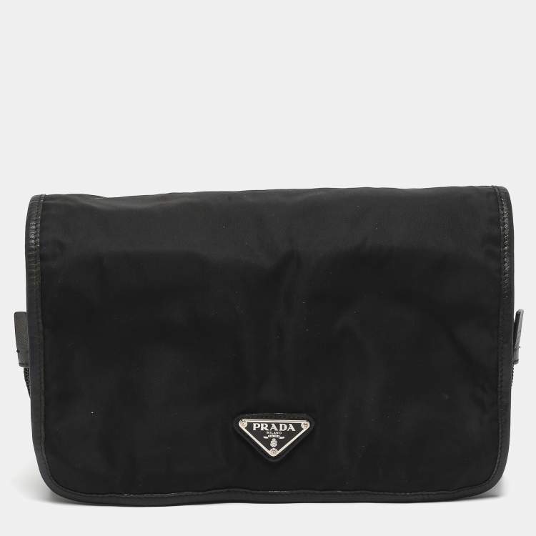 Pre Owned Prada Black Nylon and Leather Foldable Toiletry Pouch