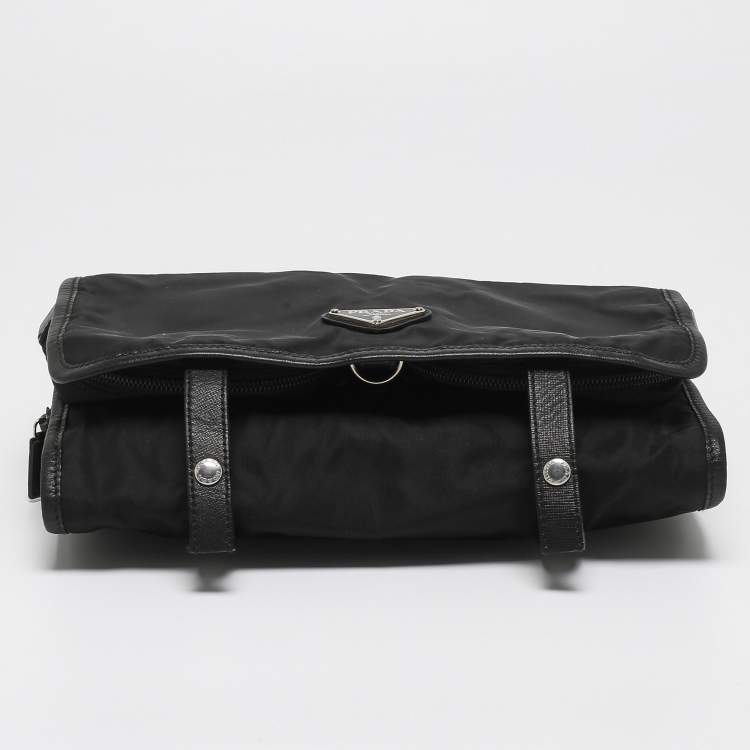 Pre Owned Prada Black Nylon and Leather Foldable Toiletry Pouch